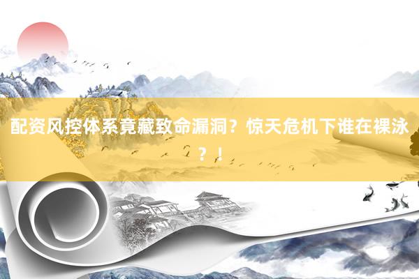 配资风控体系竟藏致命漏洞？惊天危机下谁在裸泳？！