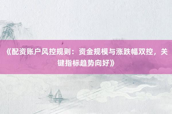 《配资账户风控规则：资金规模与涨跌幅双控，关键指标趋势向好》