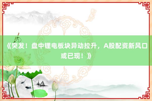 《突发！盘中锂电板块异动拉升，A股配资新风口或已现！》