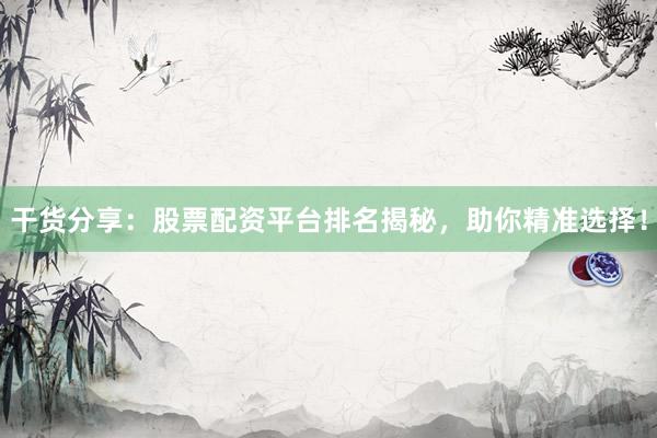 干货分享：股票配资平台排名揭秘，助你精准选择！
