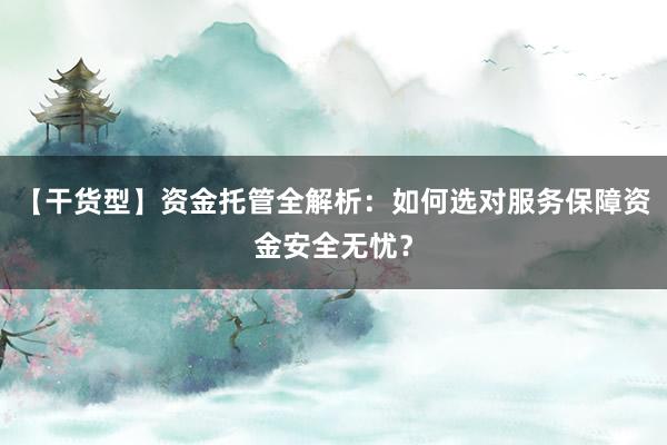 【干货型】资金托管全解析:如何选对服务保障资金安全无忧?