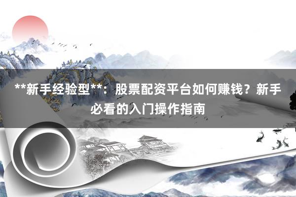 **新手经验型**：股票配资平台如何赚钱？新手必看的入门操作指南