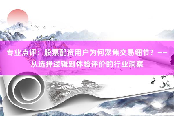 专业点评：股票配资用户为何聚焦交易细节？——从选择逻辑到体验评价的行业洞察