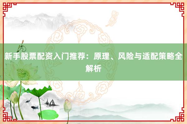 新手股票配资入门推荐：原理、风险与适配策略全解析